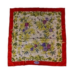 Mantero Vintage Silk Scarf - 34 x34 red , blue cream floral